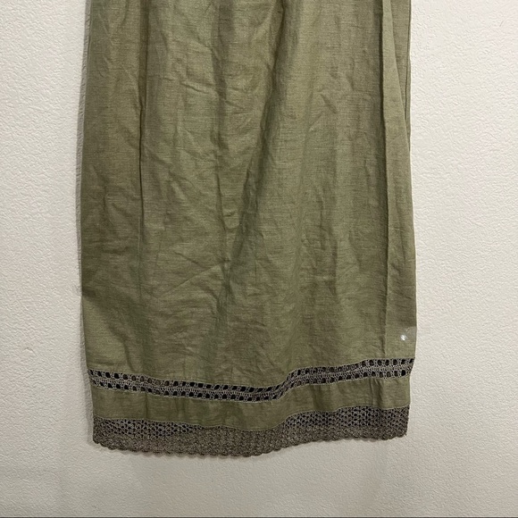 Saint Tropez West Carole Little Crochet  Dress Linen Green Khaki Maxi SZ 6 Fairy - Picture 8 of 10